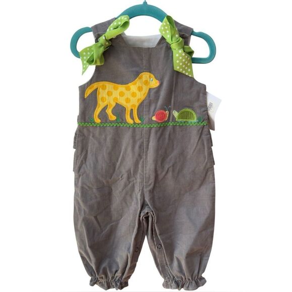 The Bailey Boys Girls Gray Embroidered Dog Cotton Bubble Outfit. 6 Months. NEW.